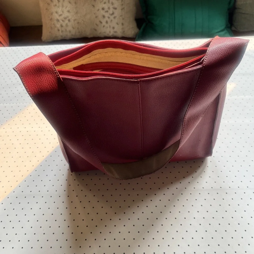 Vintage 90s Cherry Red Leather Hobo Shoulder Bag Minimalist Purse